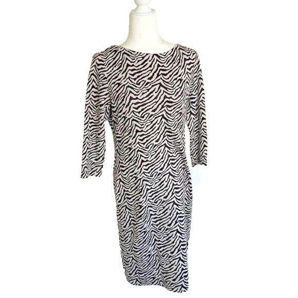 Doncaster Collection Knit Animal Print Dress Zebra Size 12 Stretch 3/4 Sleeve - Picture 1 of 8